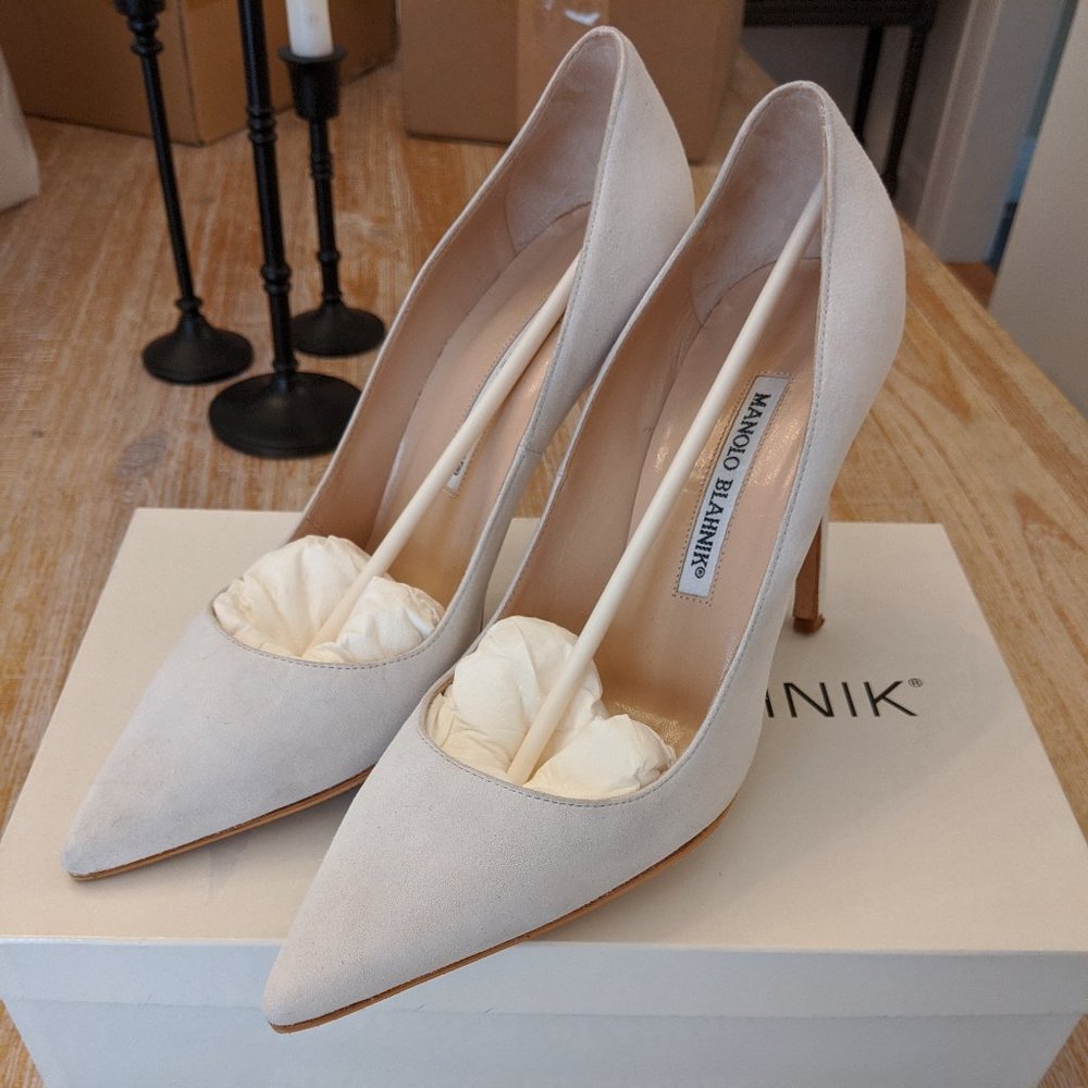 SOLD Authentic Manolo Blahnik Cream Suede Stilettos